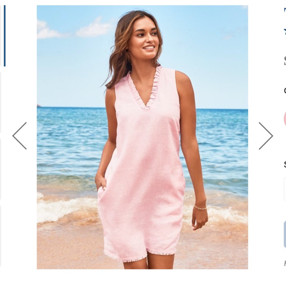 Tommy Bahama Linen Sleeveless Ruffle Dress, Pink, Large